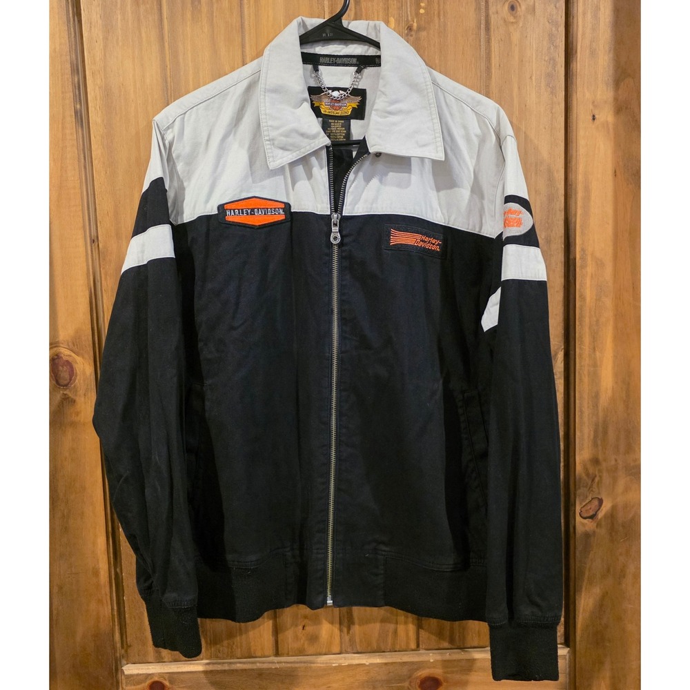 Harley-Davidson Bomber Jacket Women Medium Black White Excellent Canvas Zip‎ Up